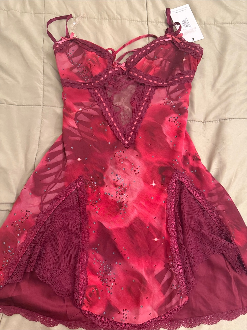NEW WITH TAG - outcast Pink dress with lace and back tie